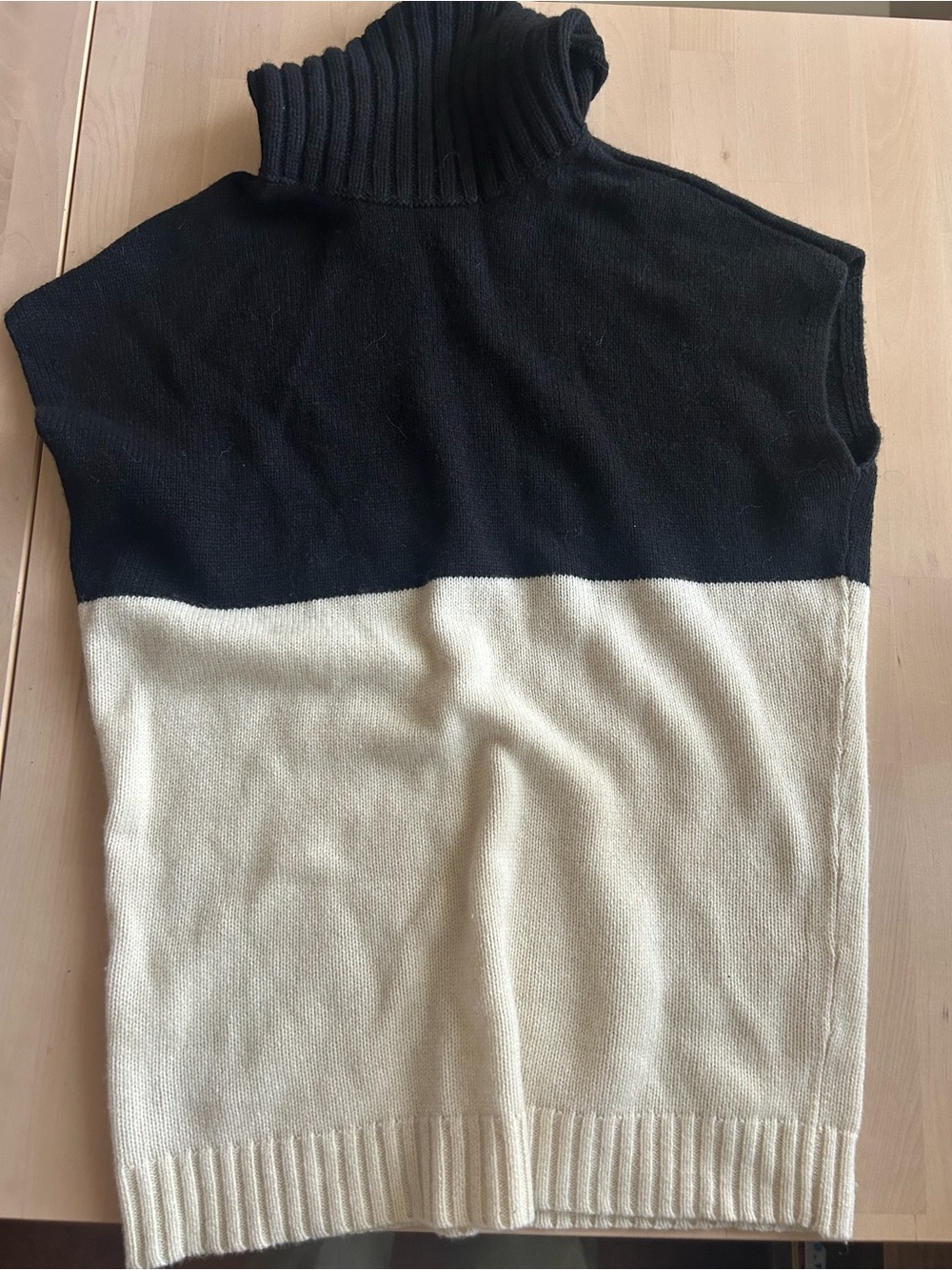 Women Black and Cream Colorblock Turtleneck Sweater Vest